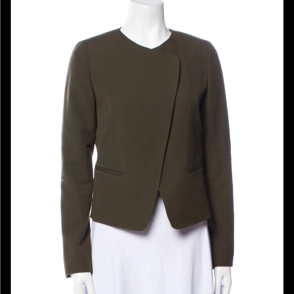Vince olive green wool blazer size 6 P2P 17.5” - Picture 2 of 9
